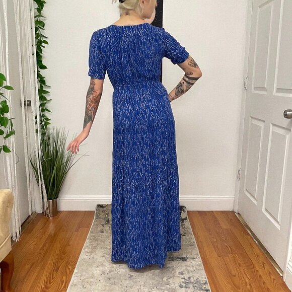 BA&SH Floral Wrap Short Sleeve Crepe Maxi Dress Tie-Waist Size S Blue - Picture 8 of 12